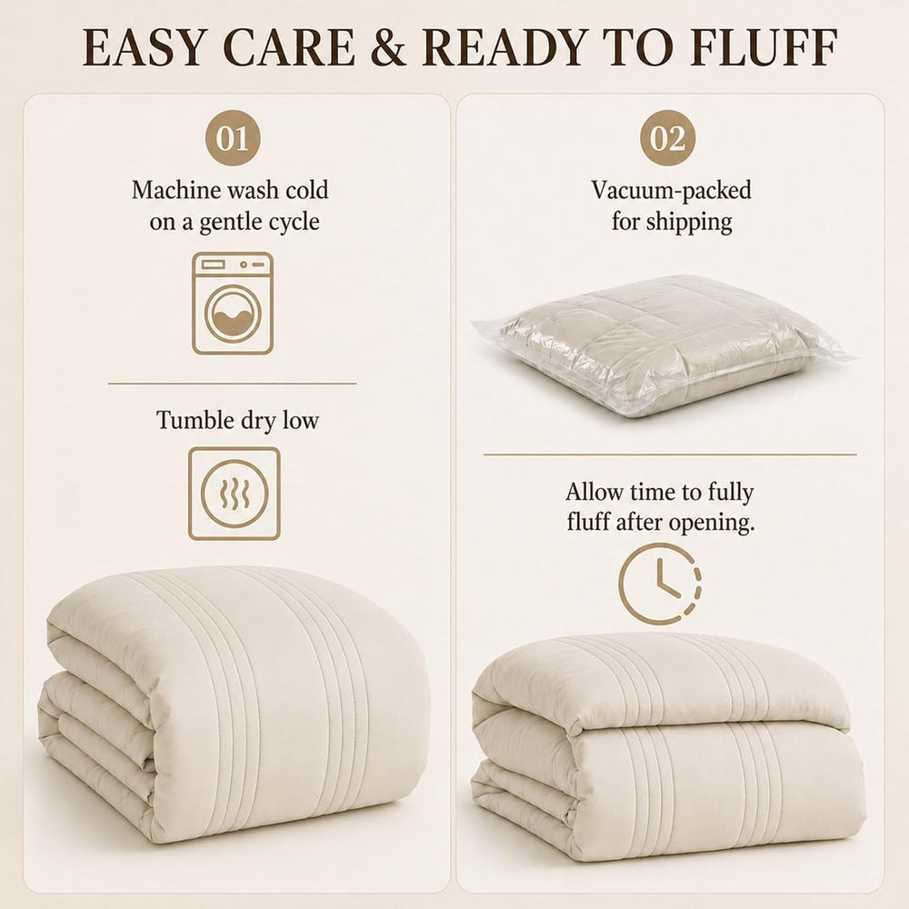 CozyLux King Size Comforter Set Beige - 7 Pieces Bed in a Bag