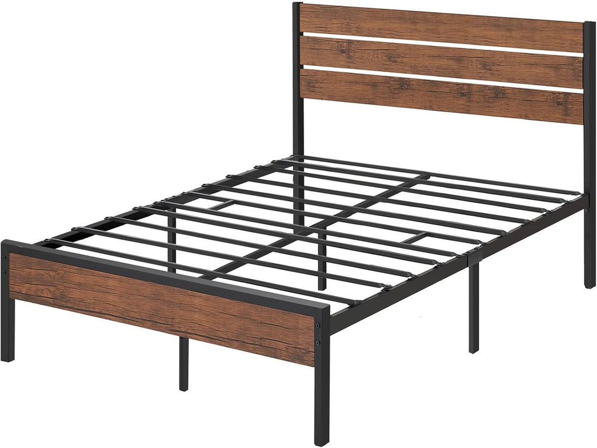 rustic queen metal bed frame with headboard, rustic on a desk or shelf