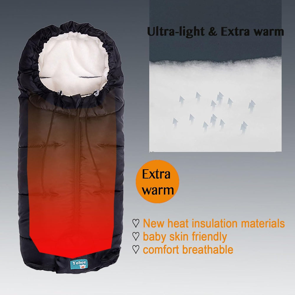Yobee Universal Fit All Stroller Footmuff, Plush Warm Weatherproof Bunting Ba...