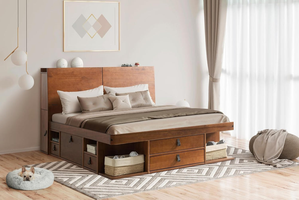 memomad Bali Storage Headboard Freestanding, Full Size, Caramel Brown