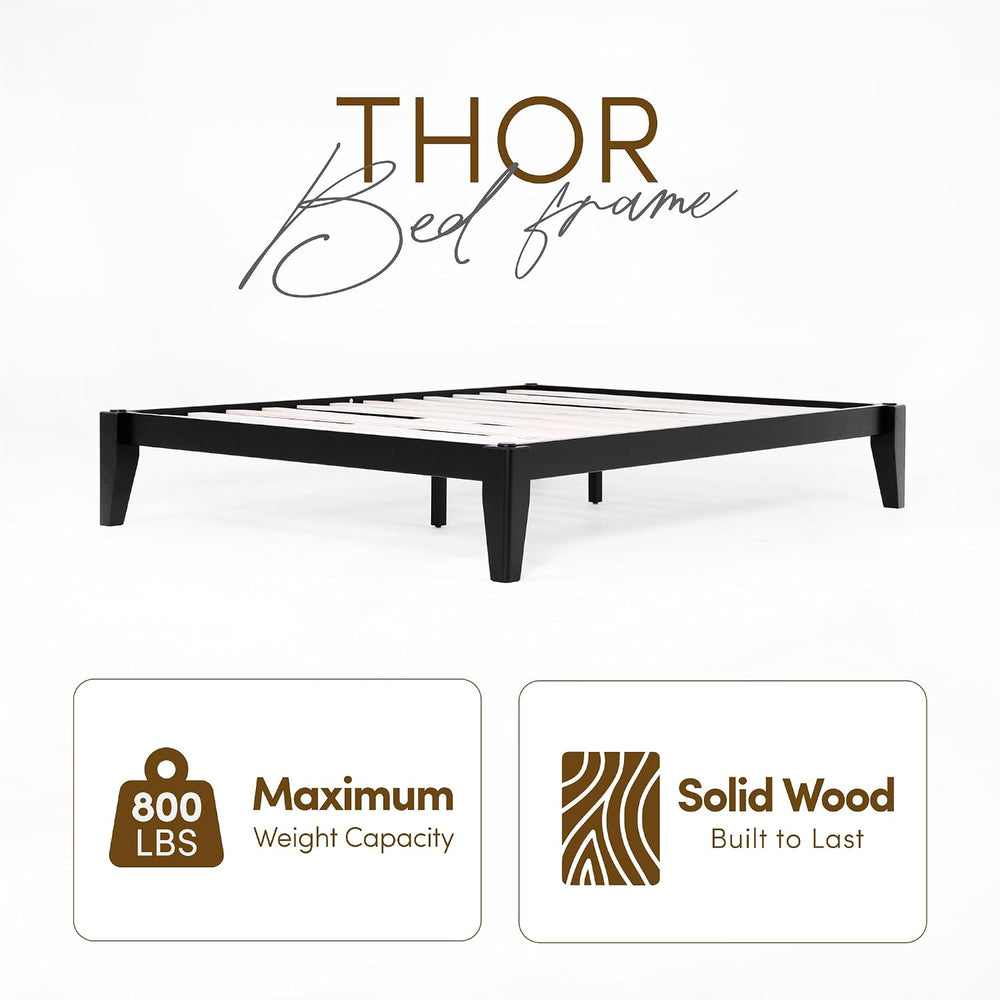 Thor Japanese Joinery Bed Frame Twin XL, Solid Wood (Midnight Charcoal)
