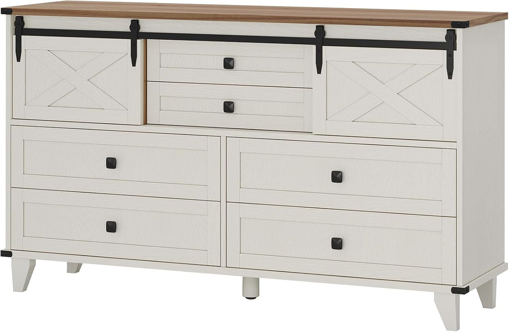 Hasuit Farmhouse 6 Drawer Dresser for Bedroom, Retro Chest of Drawers with Sl...