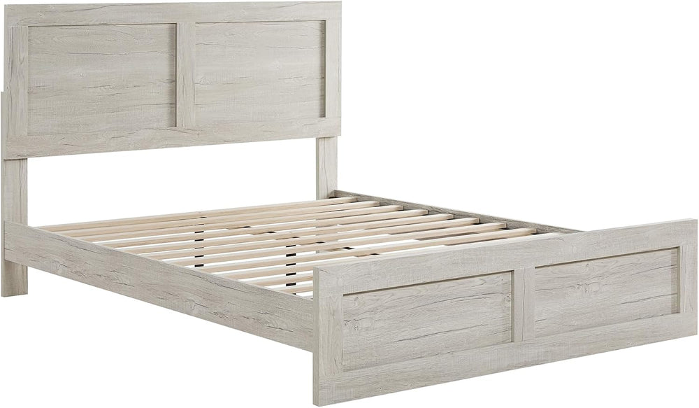 KISLOT Wood Bed Frame with Headboard and Footboard, Light Gray, Queen