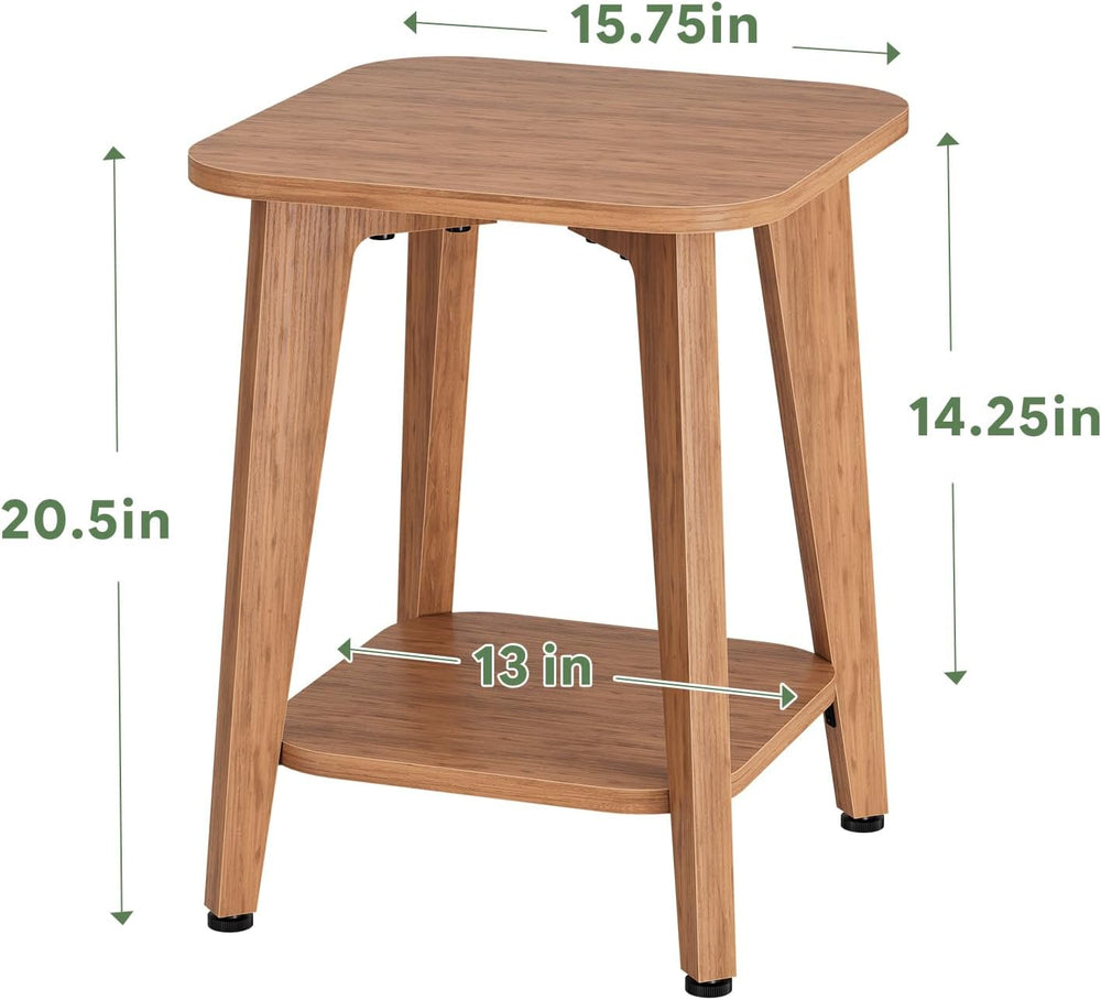 Simple Trending Side Table, 2-Tier Square End Table, Rustic Walnut