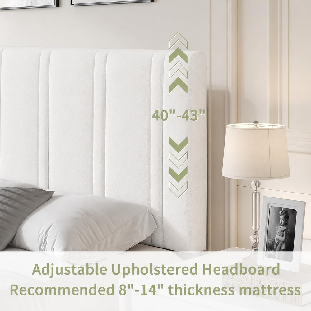 Lullabyre Full Bed Frame with Linen Upholstered Adjustable Headboard, Platfor...