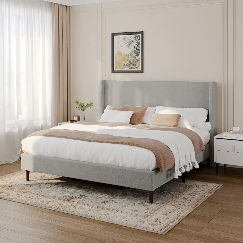 king size platform bed frame,upholstered bed frame with, main product view