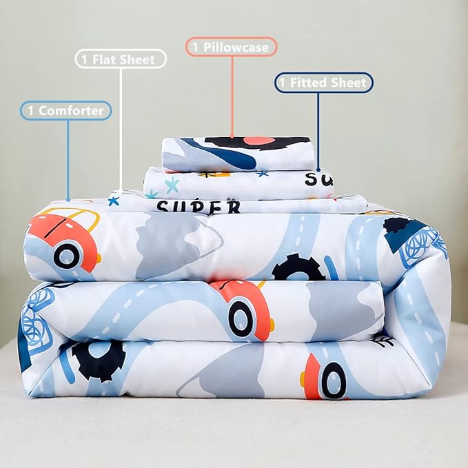 PERFEMET 5-Piece Kids Comforter Full Size Set Reversible Trucks Cars Bedding - Image 7