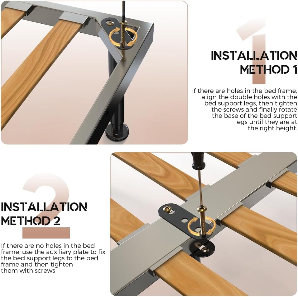 Under Bed Metal Support Legs, Adjustable Height Bed Frame Support Leg, Bed Sl...