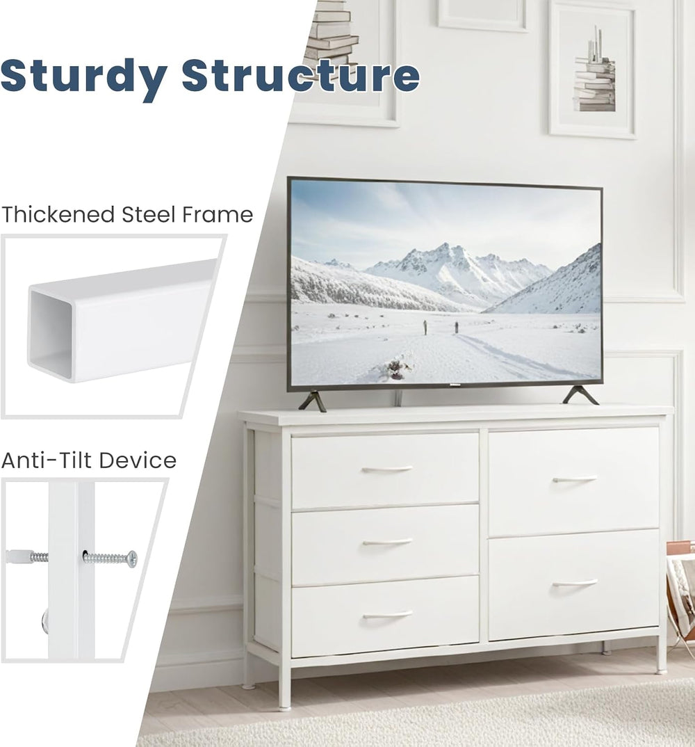 DUMOS TV Stand for Bedroom with 5 Drawers, Storage Chest of Drawers