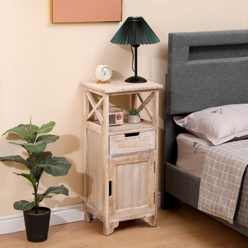 30Inch Fully Assembled Solid Wood Nightstand with Drawer, Distressed White