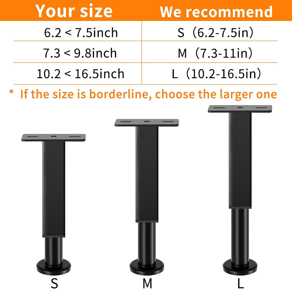 6 PCS Adjustable Height Bed Support Legs, 6.2-7.5 in Metal Bed Risers
