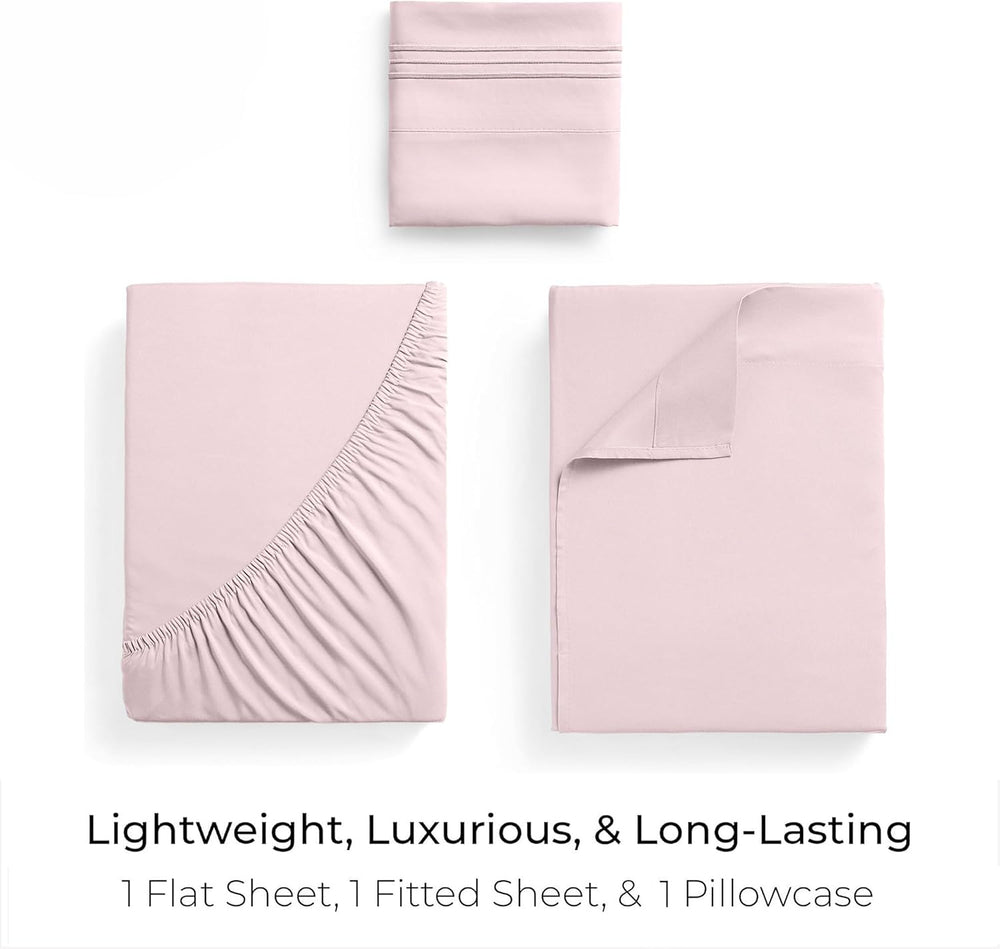 Mellanni Iconic 3-Piece Bed Sheet Set, 16" Deep Pocket (Twin, Blush Pink)