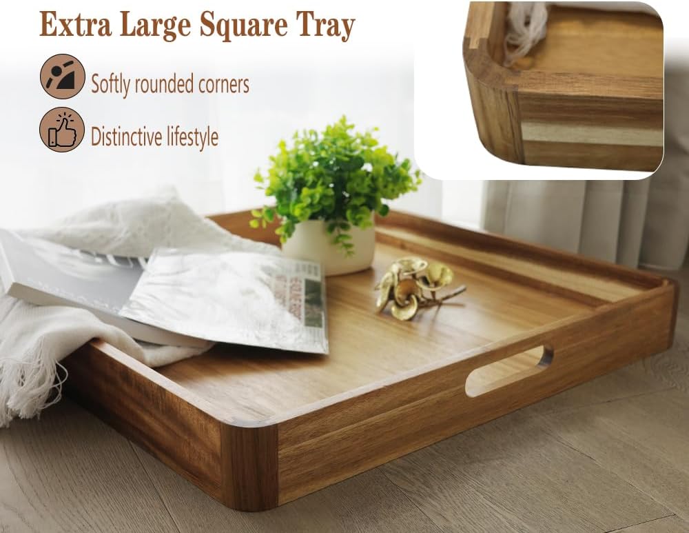 Extra Large Ottoman Tray, Big Wooden Serving Trays, Rectangle
