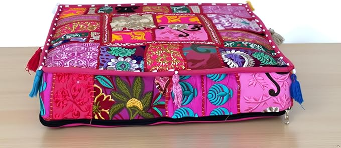 CRAFT KALA Indian Square Patchwork Traditional Pouf Cover Indian Living Room - Image 9