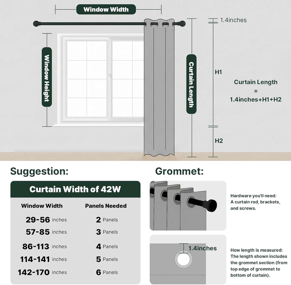 h.versailtex 100% blackout linen curtains 63" l 2, front angle view
