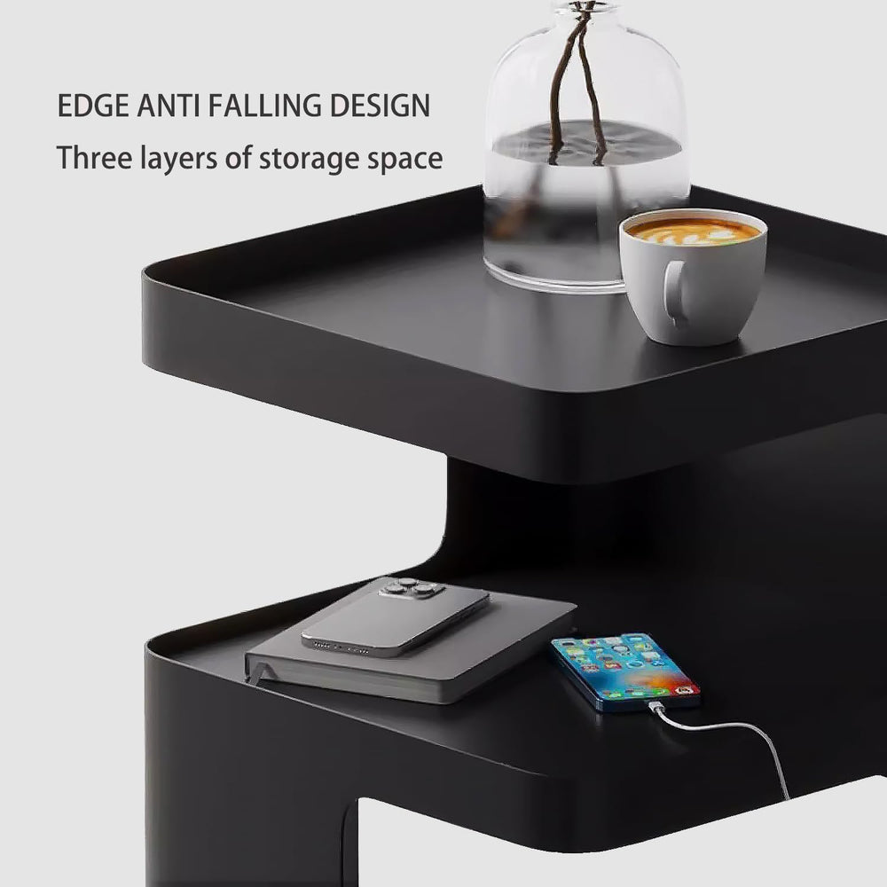 Black Side Table,Modern end Table for Sofa & Couch,3-Tier Metal nightstan...