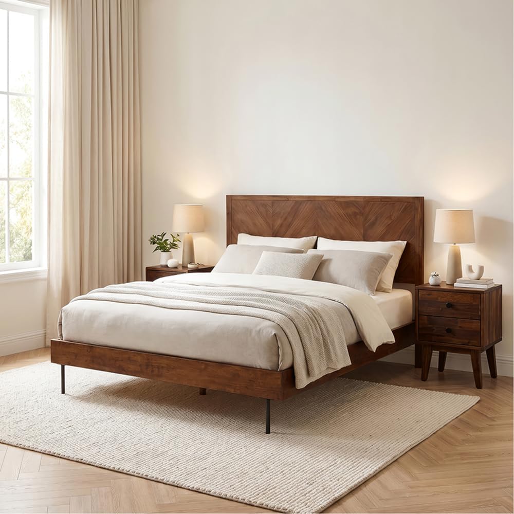 Acacia Silvia Nightstand with 2 Drawers, Solid Wood Bedside Table, Table with...