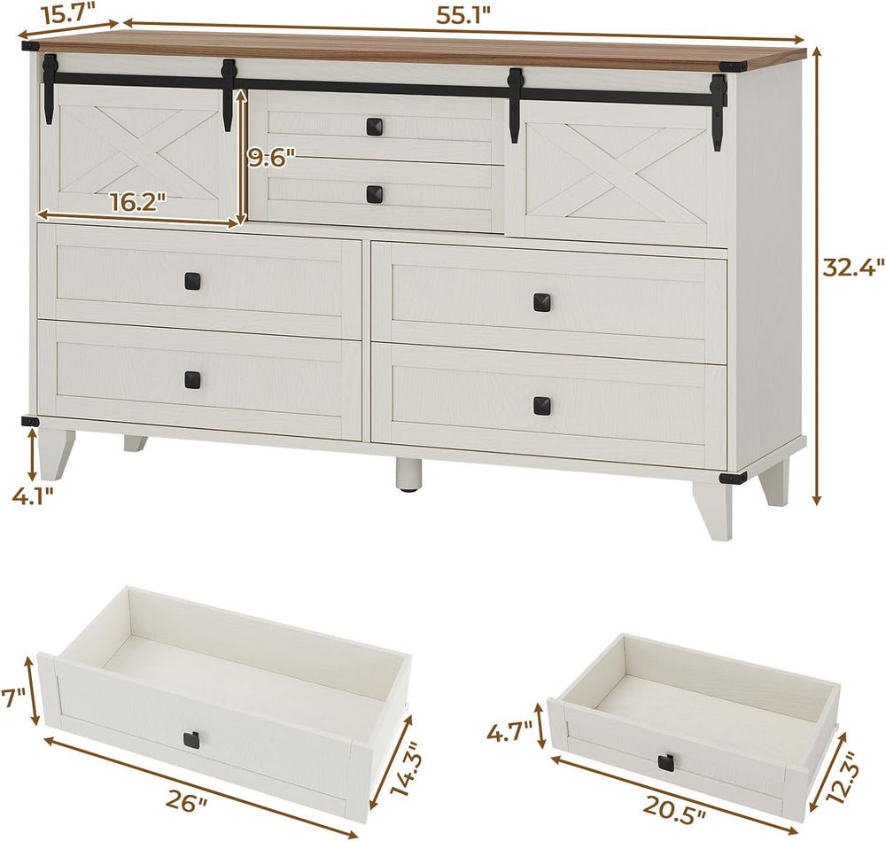 Hasuit Farmhouse 6 Drawer Dresser for Bedroom, Retro Chest of Drawers with Sl...