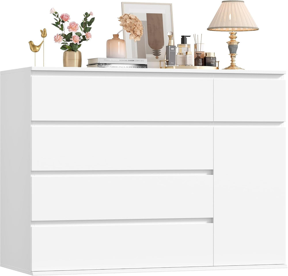 FOTOSOK White Dresser, Dresser for Bedroom, Wide Chest of Drawers