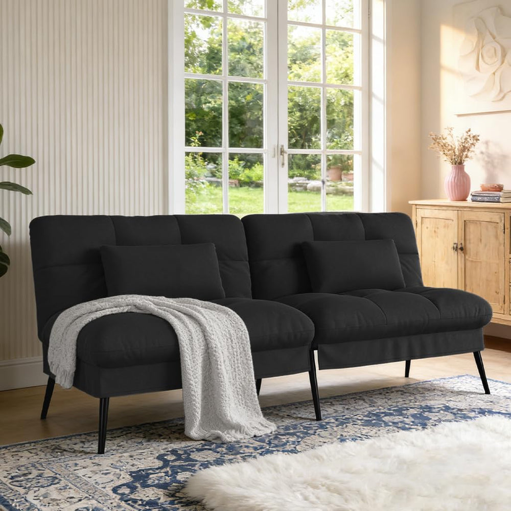 COMHOMA 72″ Futon Sofa Bed, Sleeper Sofa with Adjustable Backrest,Black