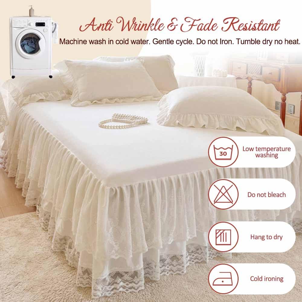 Lace Bed Skirt & Bedsheet Queen Size - 17 in. Drop, Easy Fit Ruffled Beds...