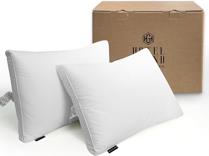 Hotel Grand Goose Feather Down Fiber Pillows King Size Set of 2, 100% Cotton - Image 7