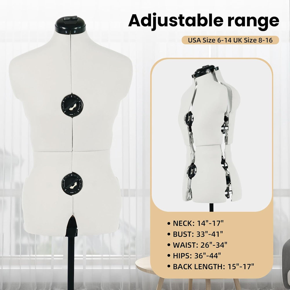 Beige Female Adjustable Dress Form Mannequin Size 6-14