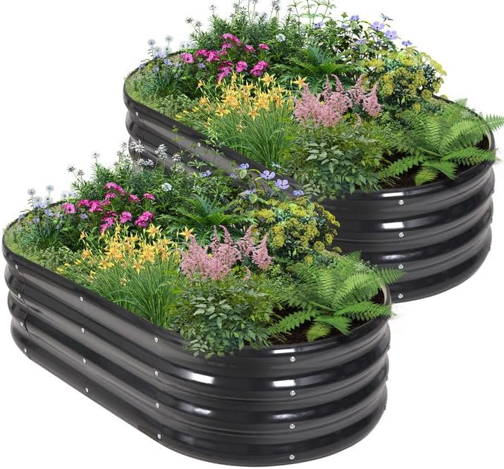 Galvanized Raised Garden Bed, 4x2x1ft, 2-Pack, Grey