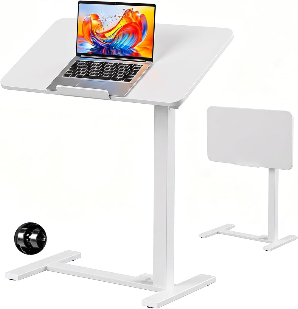 Overbed Bedside Table with Wheels, Foldable Rolling Desk Adjustable Height