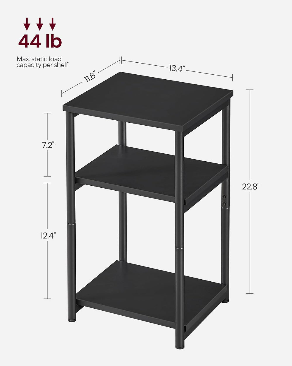 VASAGLE Side Table, Small End Table, Tall Nightstand, Steel Frame