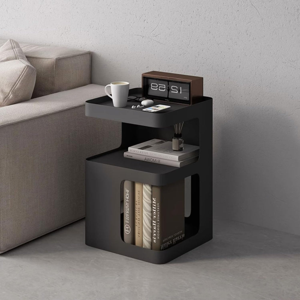 Black Side Table,Modern end Table for Sofa & Couch,3-Tier Metal nightstan...