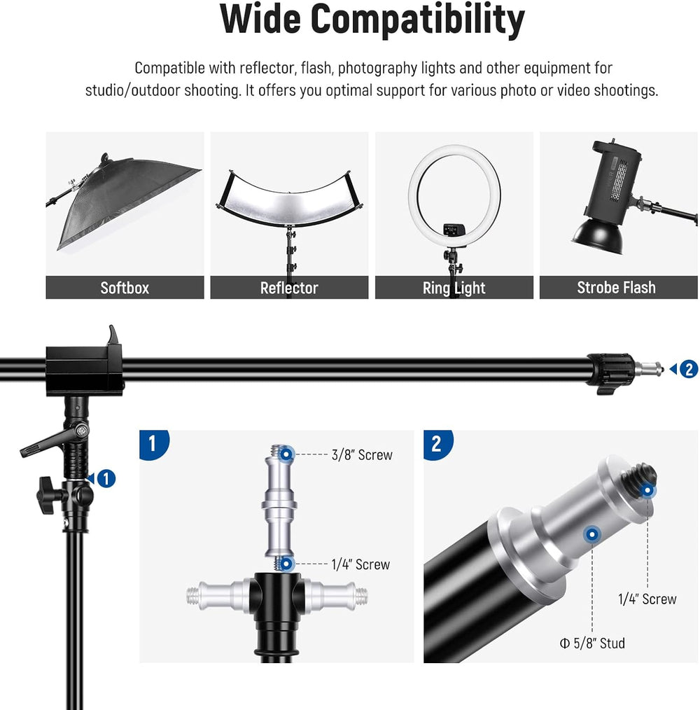 NEEWER Air Cushioned Aluminum Light Stand, 9.8ft/3m Adjustable Photography St...