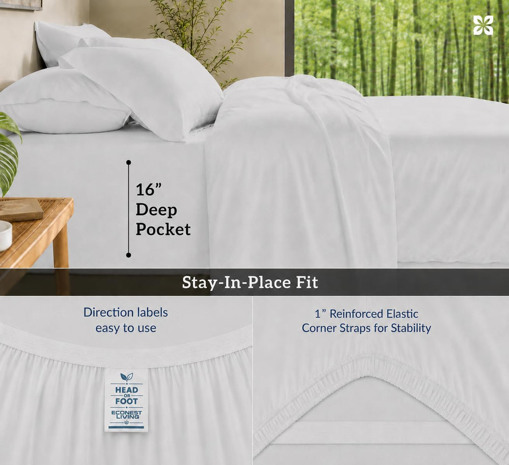 100% Egyptian Cotton, Twin XL Sheet Sets, 3-Piece Set, 16" Deep - WHITE