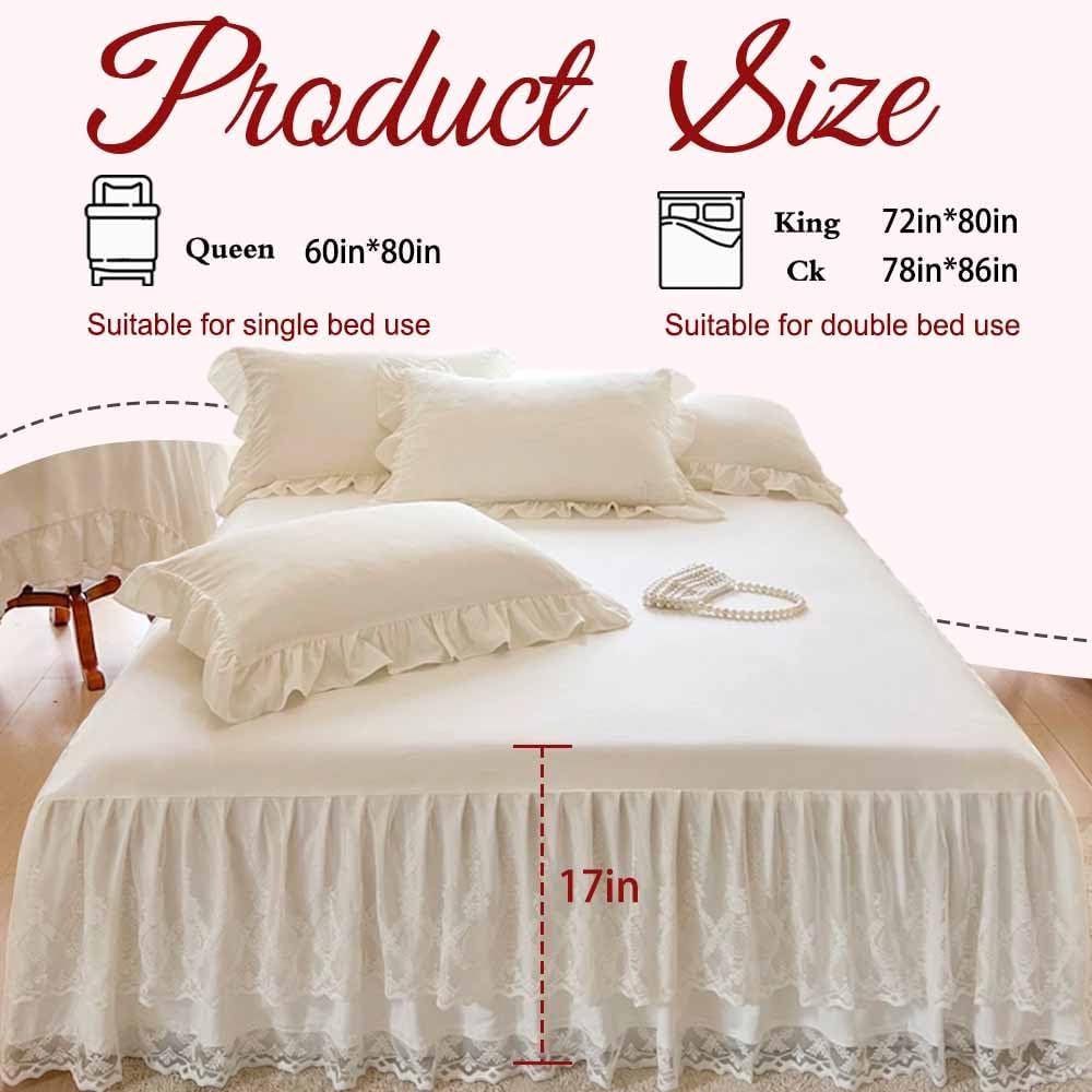 Lace Bed Skirt & Bedsheet Queen Size - 17 in. Drop, Easy Fit Ruffled Beds...