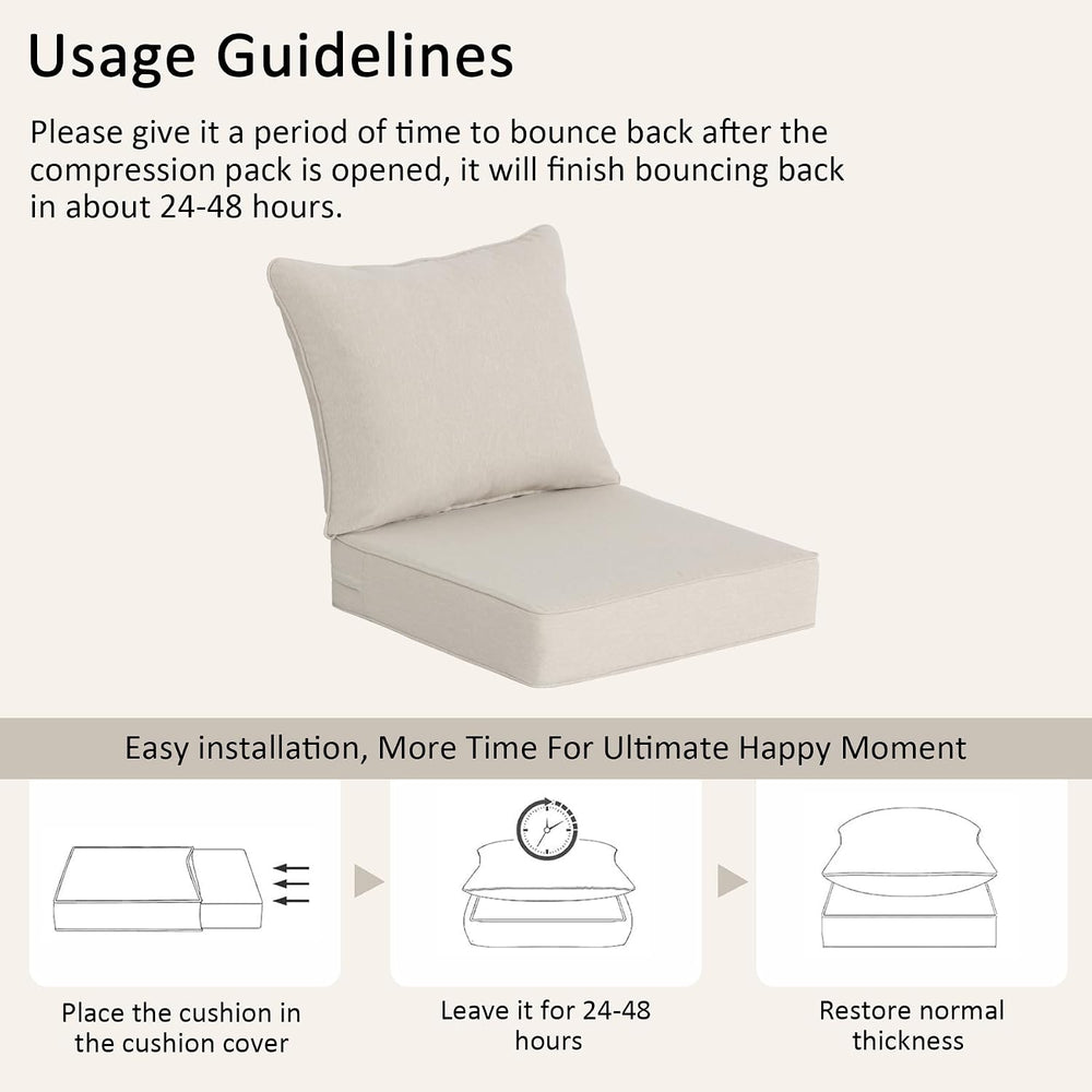 COZYVIDA 22x24 Patio Deep Seat Cushion Set 2-Pack, Putty Beige