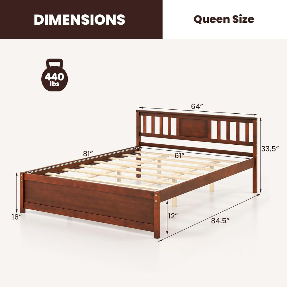 GIANTEX Queen Size Solid Wood Platform Bed Frame, Mid Century Queen Bed Frame...