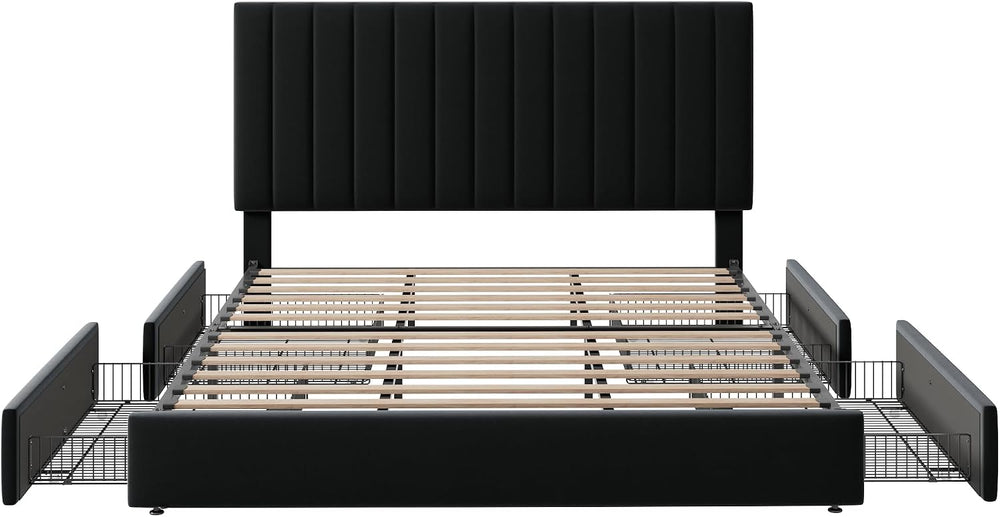 Allewie King Size Storage Bed Frame, Vertical Channel Tufted Adjustable Headb...