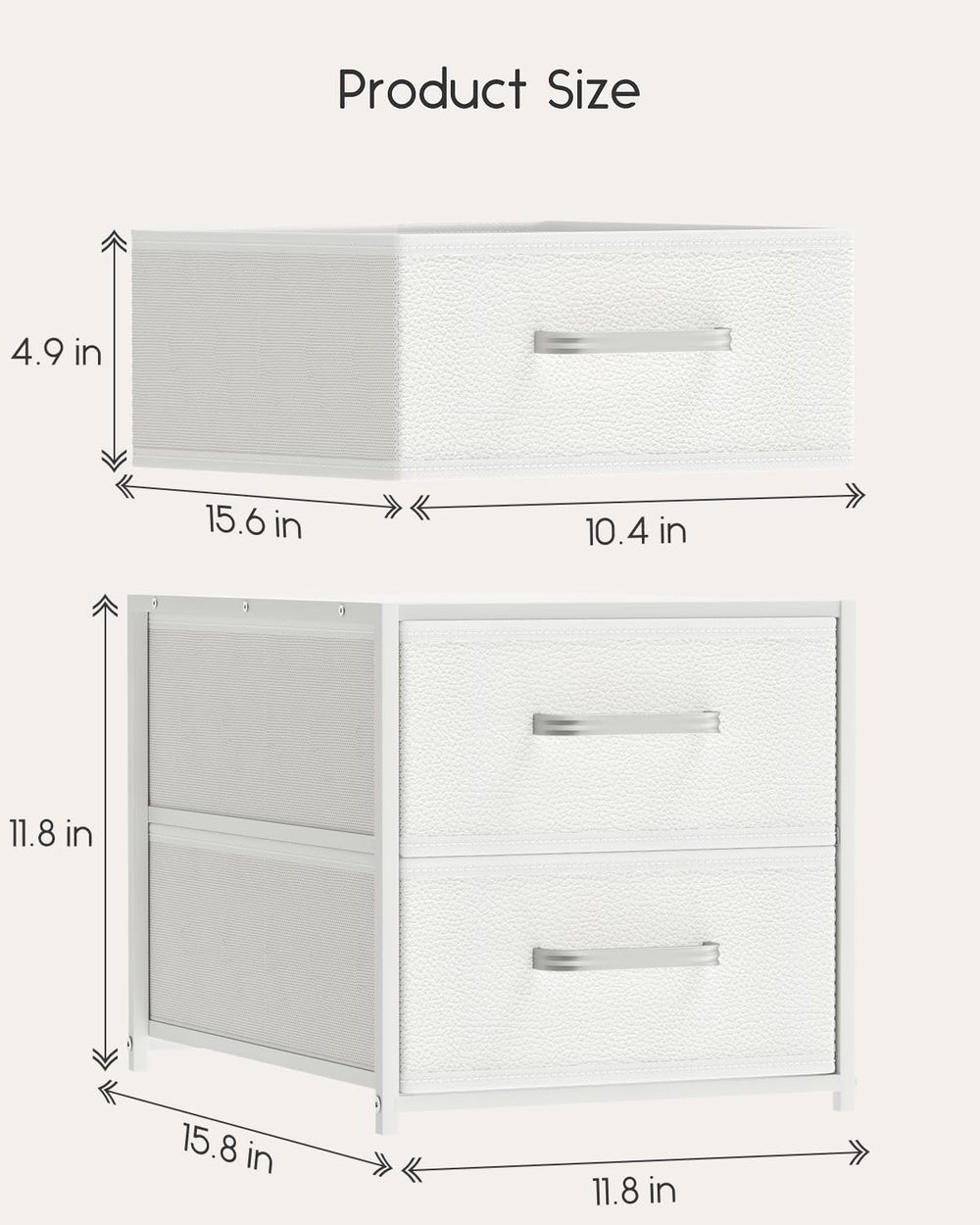 2 Pack Stackable Drawers for Closet, White Storage Drawers