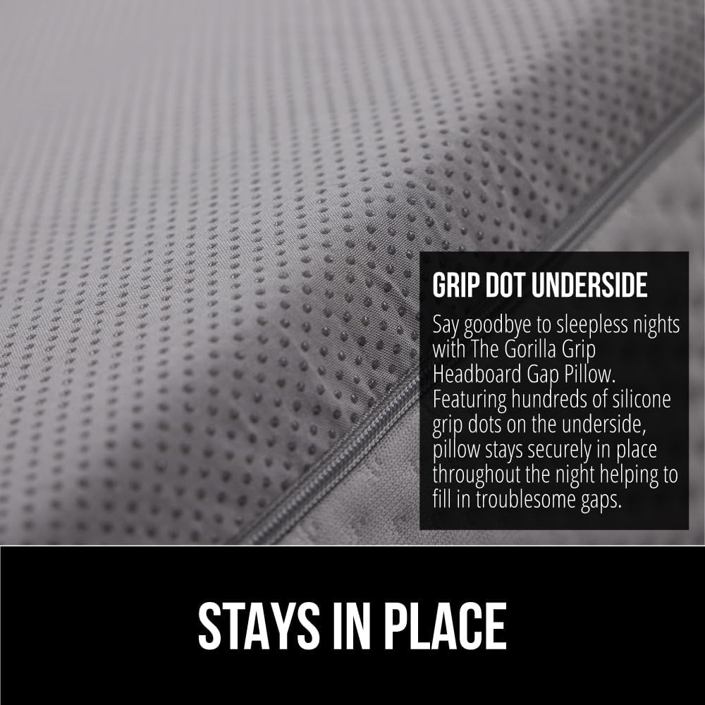 GORILLA GRIP Patented Bed Wedge Pillow for Headboard Gap, King, Soft Gray