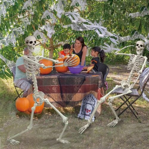 5.9FT Poseable Life Size Skeleton, Plastic Full Size Spooky Scary Skeleton with Movable Joints for Halloween Garden Party Decoration
