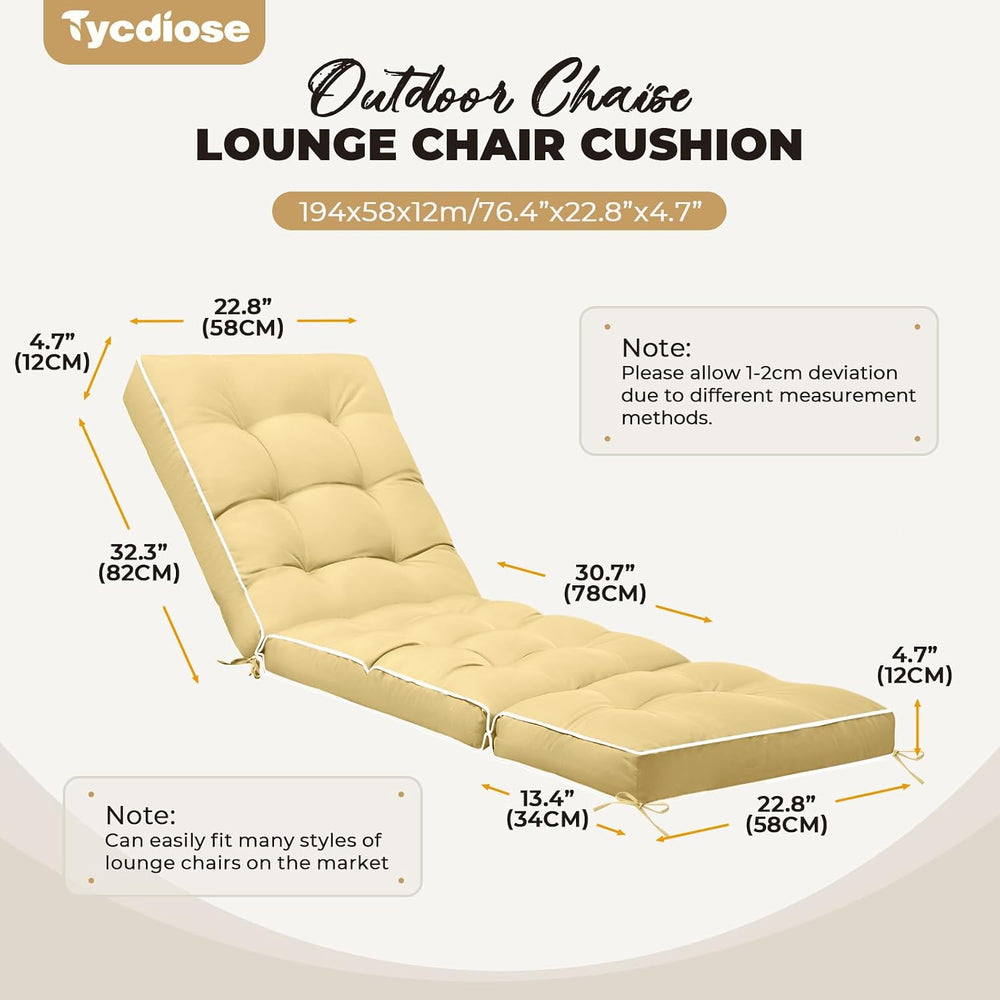 Outdoor Chaise Lounge Chair Cushion, Waterproof Non-Slip Patio Chaise Lounge ...