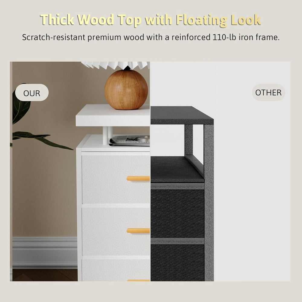 DreamDashio Nightstand with LED Lights, 3 Fabric Storage Drawers, Bedside Tab...
