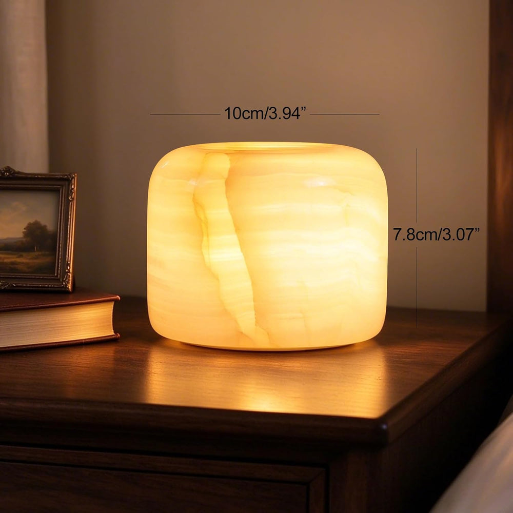 Natural Marble Touch Table Lamp, Cordless Bedside Pat Dimmable Night Light