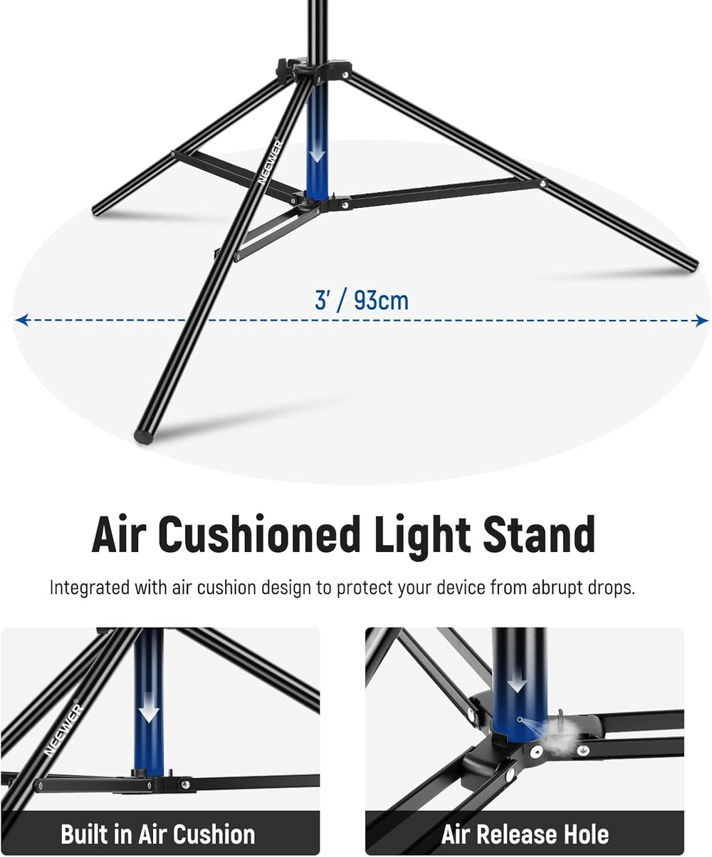 NEEWER Air Cushioned Aluminum Light Stand, 9.8ft/3m Adjustable Photography St...
