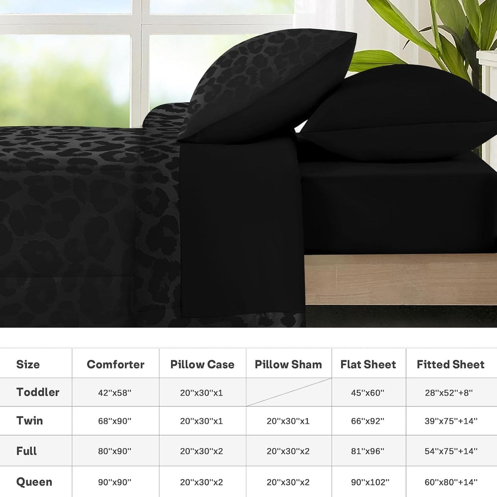 Nesker Queen Comforter Set with Sheets, 7 Pieces Leopard Print Bedding