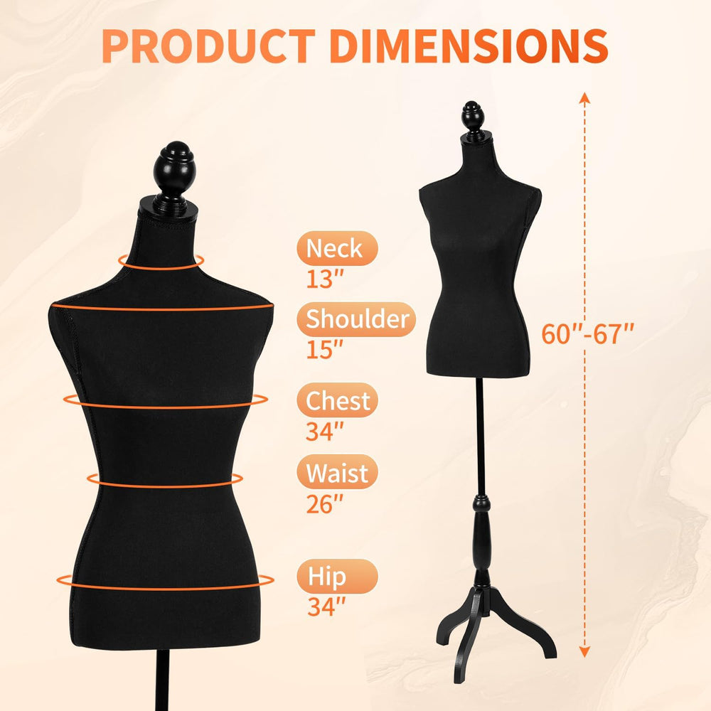 FDW | Female Mannequin Torso | Black | with 7" Height Adjustment