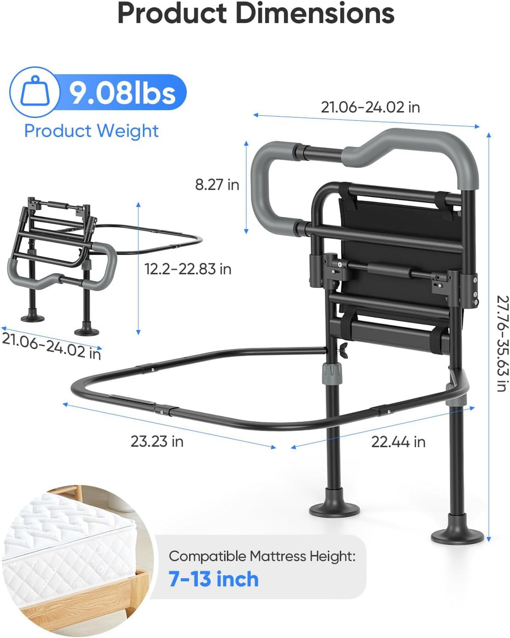 Bed Rails for Elderly Adults Safety, Foldable Bed Rail with Non-Slip Handle