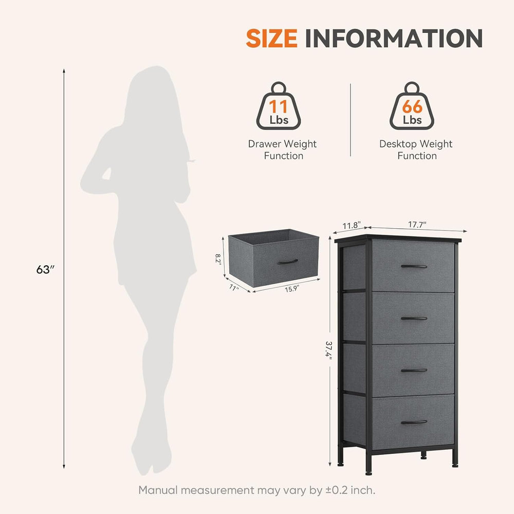 Sweetcrispy Dresser for Bedroom, 4 Drawer Storage Cabinet, Tall Nightstand
