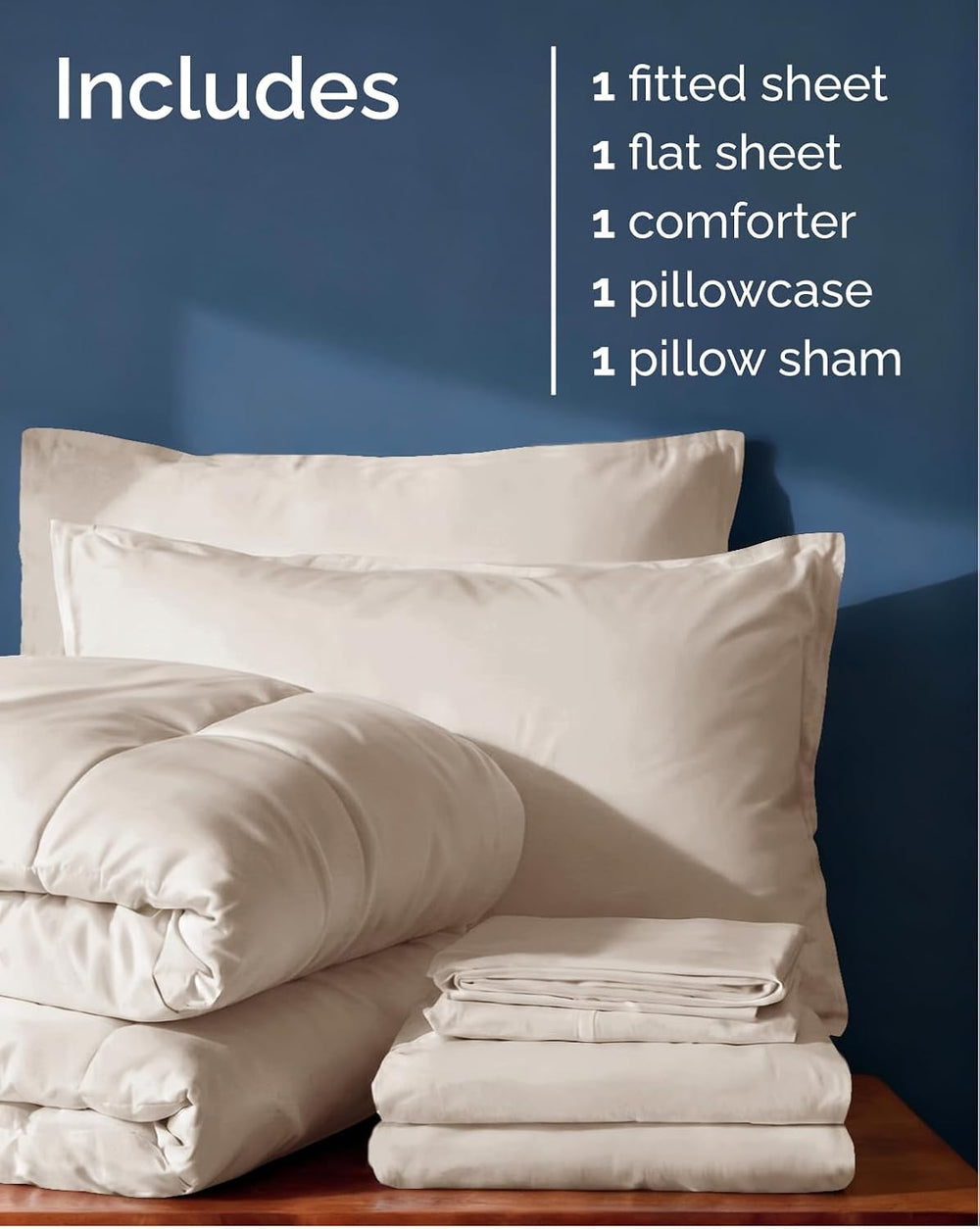 Twin Comforter Set - 5 Piece Bed in a Bag Twin Size Bed Set, Soft - Wheat