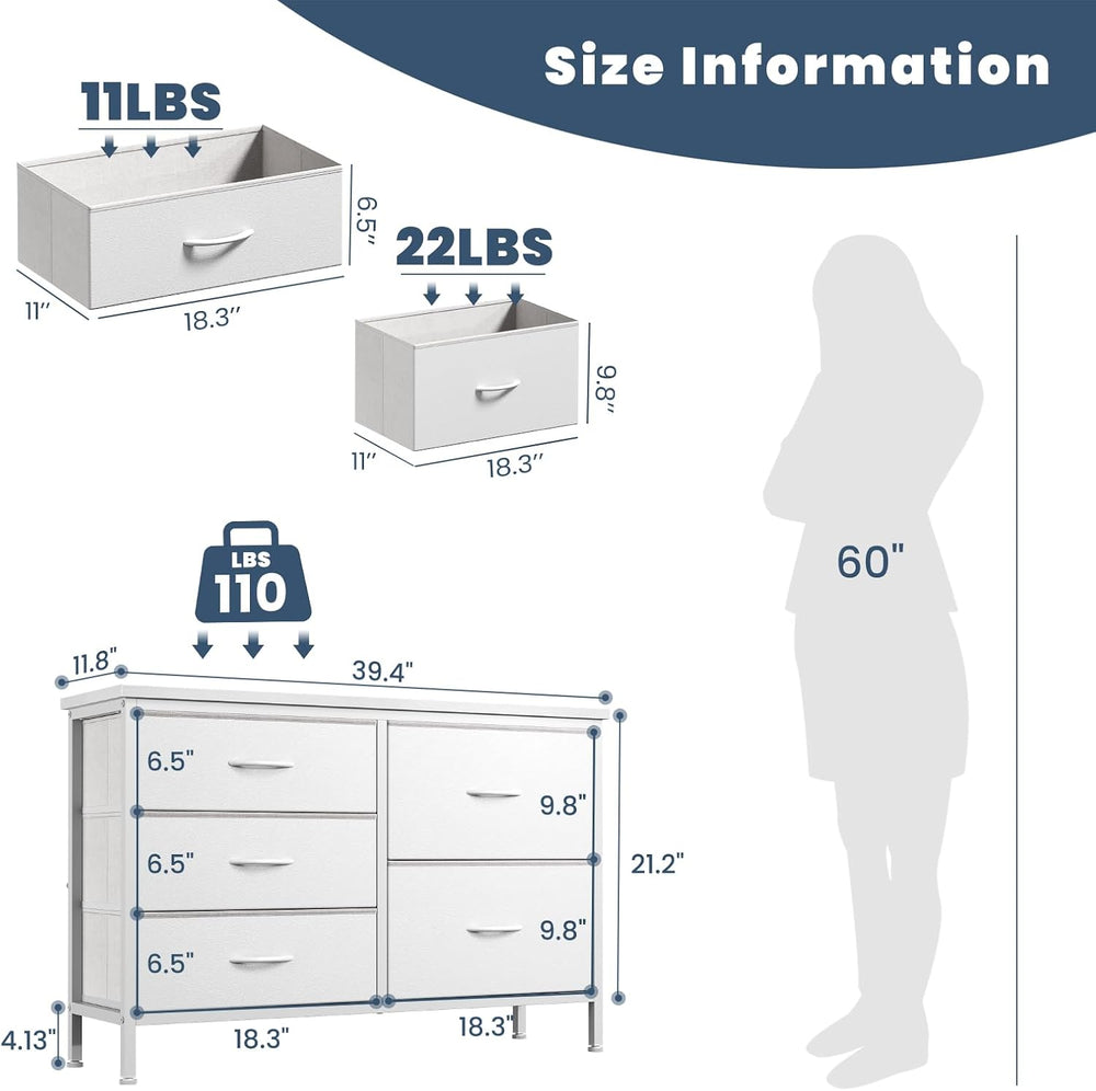 DUMOS TV Stand for Bedroom with 5 Drawers, Storage Chest of Drawers